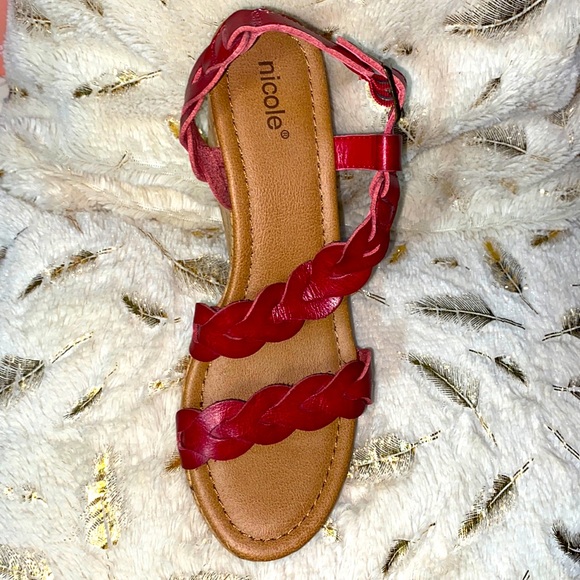 Nicole Braided Red Platform Heel Cork Sandals - Picture 7 of 13